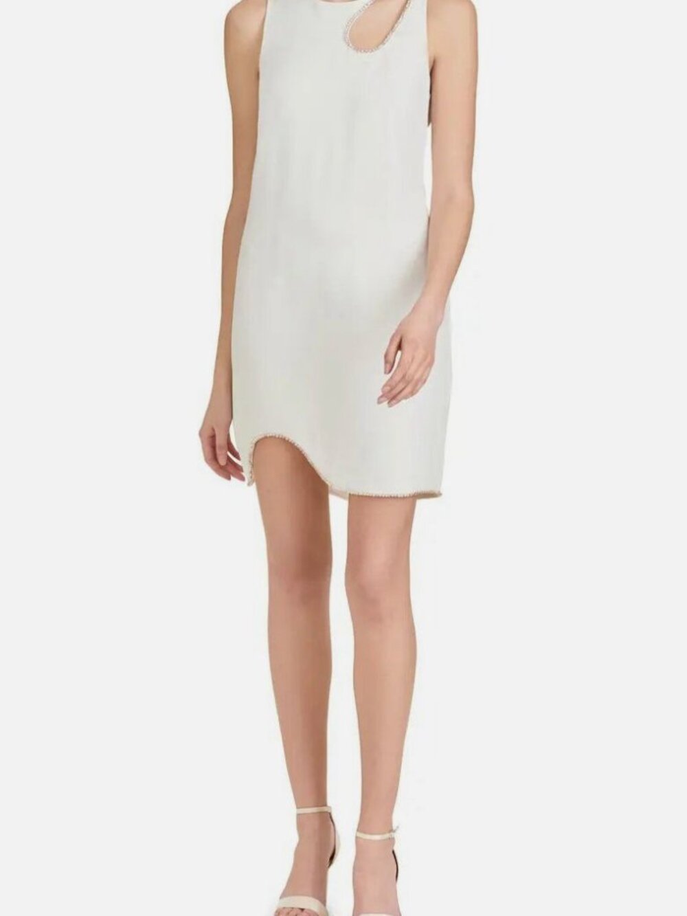 Sachin & Babi Women's White Rhinestone Trim Cutout Shoulder Hailey Dress Size 2